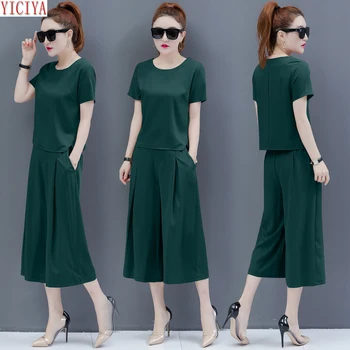 

Tracksuits for Women 2020 Summer Two Piece Outfits Wide Pants Set and Top Co-ord Set Plus Size Large Sportswear Black Clothing