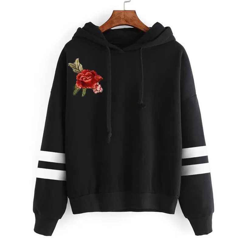 

2017 Fsdhion Autumn Winter Fleece Floral Embroidery Harajuku Print Pullover Thick Loose Women Hoodies Sweatshirts Female Casual