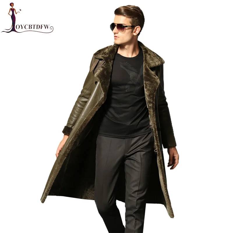 

High Quality Leather Jackets Male Sheepskin Wool One Large size Coats Business Stand collar Double-breasted Men Outerwear NO687