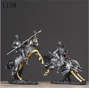 

Fashion European Vintage Roman Soldier Cavalry Figurines Miniatures Living Room Warrior Statue Home Decor Artificial Ornament