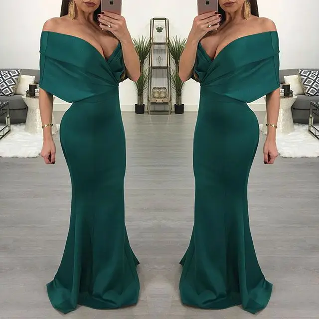 

New summer women's sexy one-shoulder shoulder deep V pure color fishtail