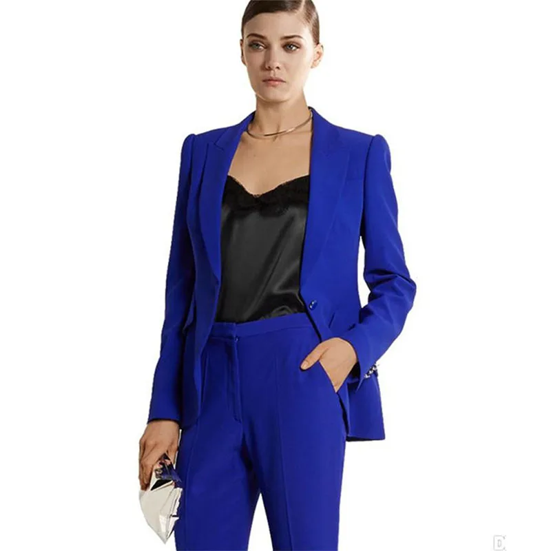 5 2017 Summer Royal Blue Ladies Pant Suits Brazers Formal Elegant Women's Business Suits 2 Piece Female Trouser Suits Custom Made