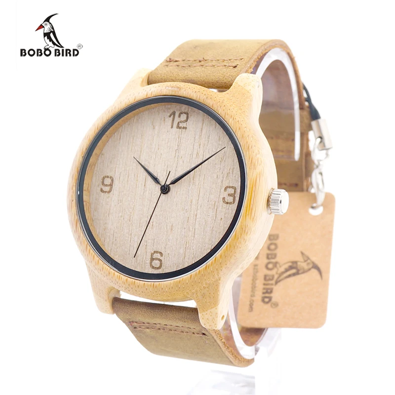 BOBO BIRD Brand Handmade Mens Watches With Brown Genuine Cowhide Leather Strap Wood Watch for Men and Women as Gifts