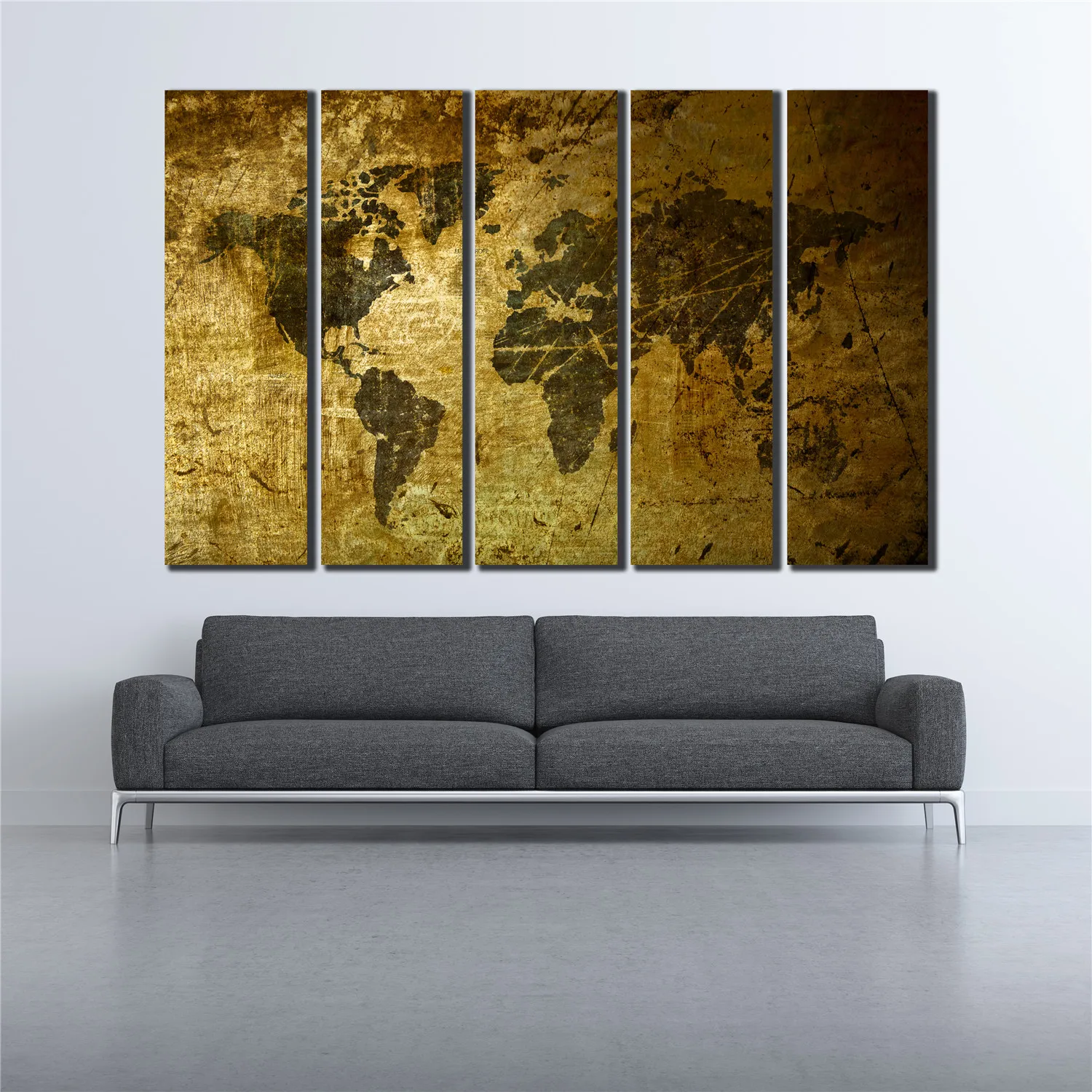 5 panels vintage retro canvas painting vintage world map posters Canvas