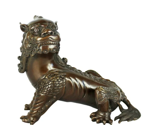 

S0089 Chinese folk Feng Shui Bronze Copper Evil Fu Foo Dog Lion god beast Statue