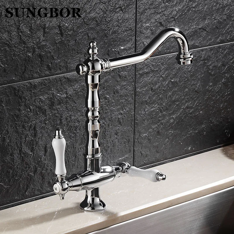 Chromed Polished Kitchen Faucets 360 Swivel Brass Kitchen Sink Basin Swivel Mixer Tap Faucet CF-9088L