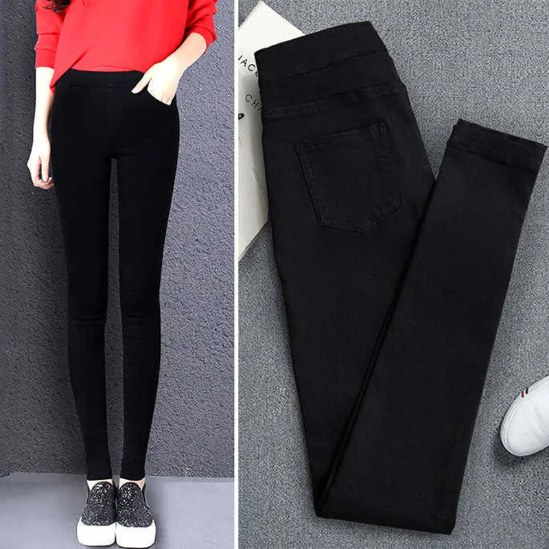 Tanie 2019 nowa wysoka elastyczna obcisła, ołówkowa Jeans Stretch czarne dżinsy