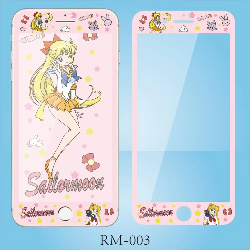 

Sailor Moon Doraemon Pink Panther Pattern Tempered Glass for iphone 6 7 8 6S Plus Screen Protector 3D Protective