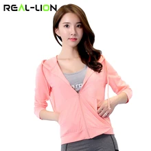 RealLion Long Sleeve Sports Sweater Anti-Pilling Yoga Shirt Korean Style Hoodie Front Zipper Elastic Fabric Coat Side Pockets