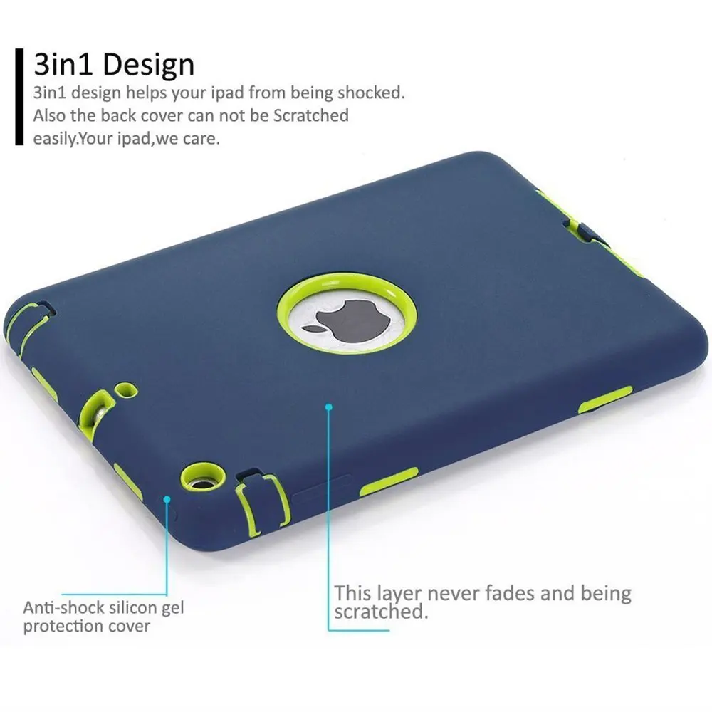 Для iPad Mini 1/2/3 Retina чехол 3 в 1 Противоскользящий гибридный защитный сверхпрочный