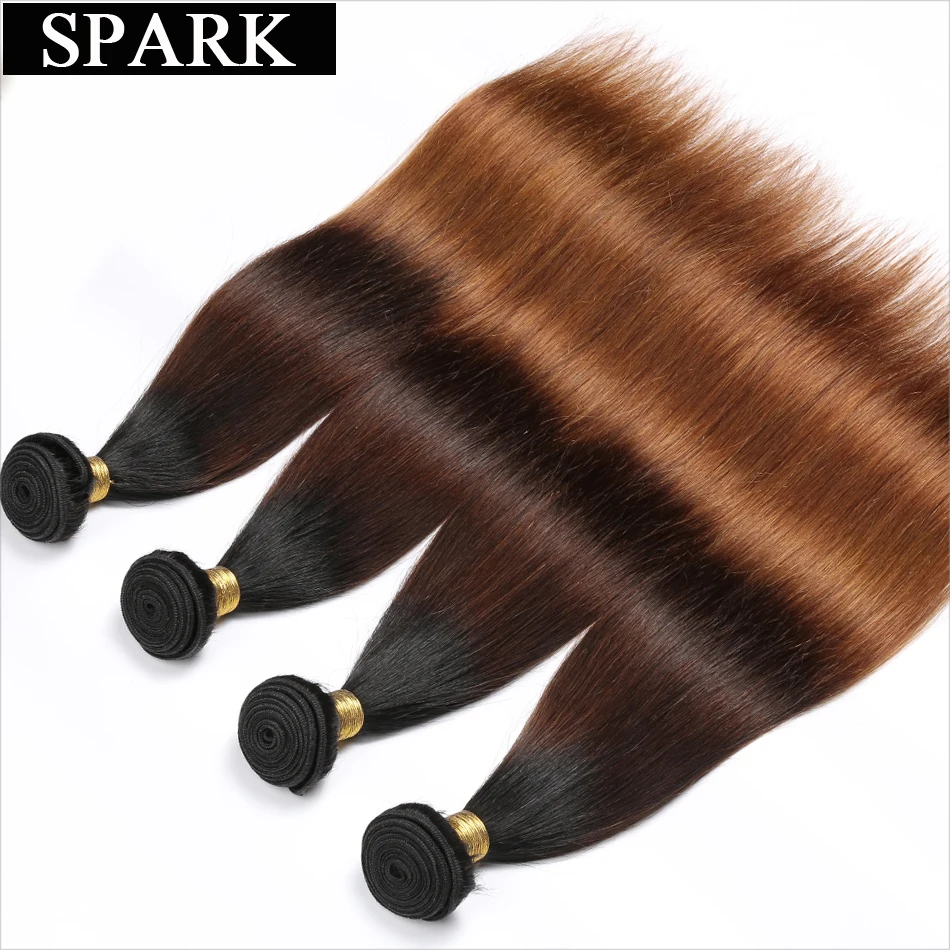 Spark эффектом деграде(переход от темного к бразильские прямые волосы Пряди человеческих волос для наращивания 3/4 шт. Remy пряди натуральные кудрявые пучки волос 1B/4/30 Цвет для черный Для женщин л