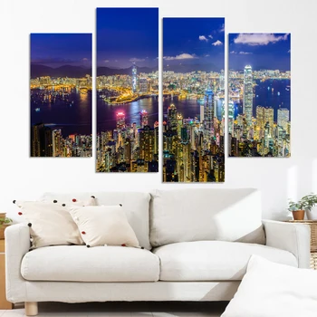 

Free Shipping 4 Piece /set The whole City Night View Modern Home Wall Decor Canvas Picture Art HD Print Painting Canvas arts