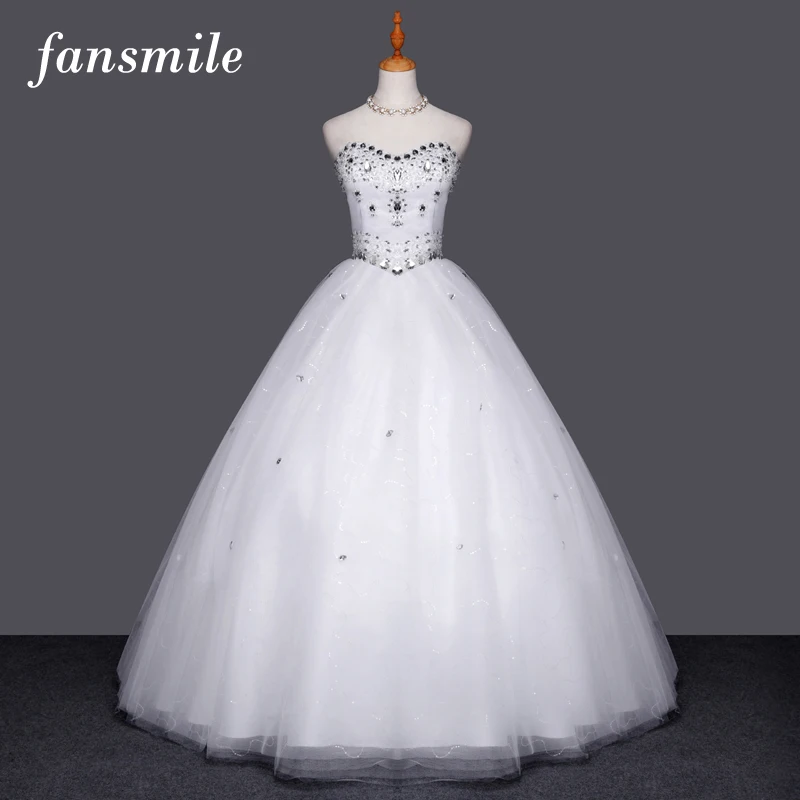 

Fansmile High Quality Crystal Wedding Dress 2019 Vestido Vestidos de Novia Plus Size Wedding Ball Gowns Free Shipping FSM-004F