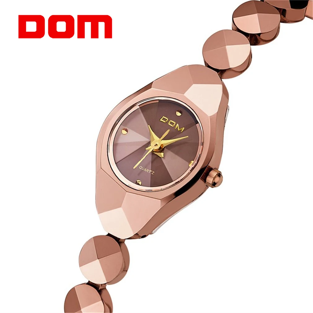 

DOM Beautiful Women Tungsten Steel Strap Quartz Wrist Watch Bracelet Rose Gold Best Gift