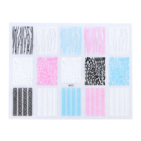 1 шт 3D слайдер для ногтей, фольга, черно-белая наклейка, геометрические цветы, полосы, самоклеющиеся украшения для ногтей, CHBP301-316 - Цвет: BP307