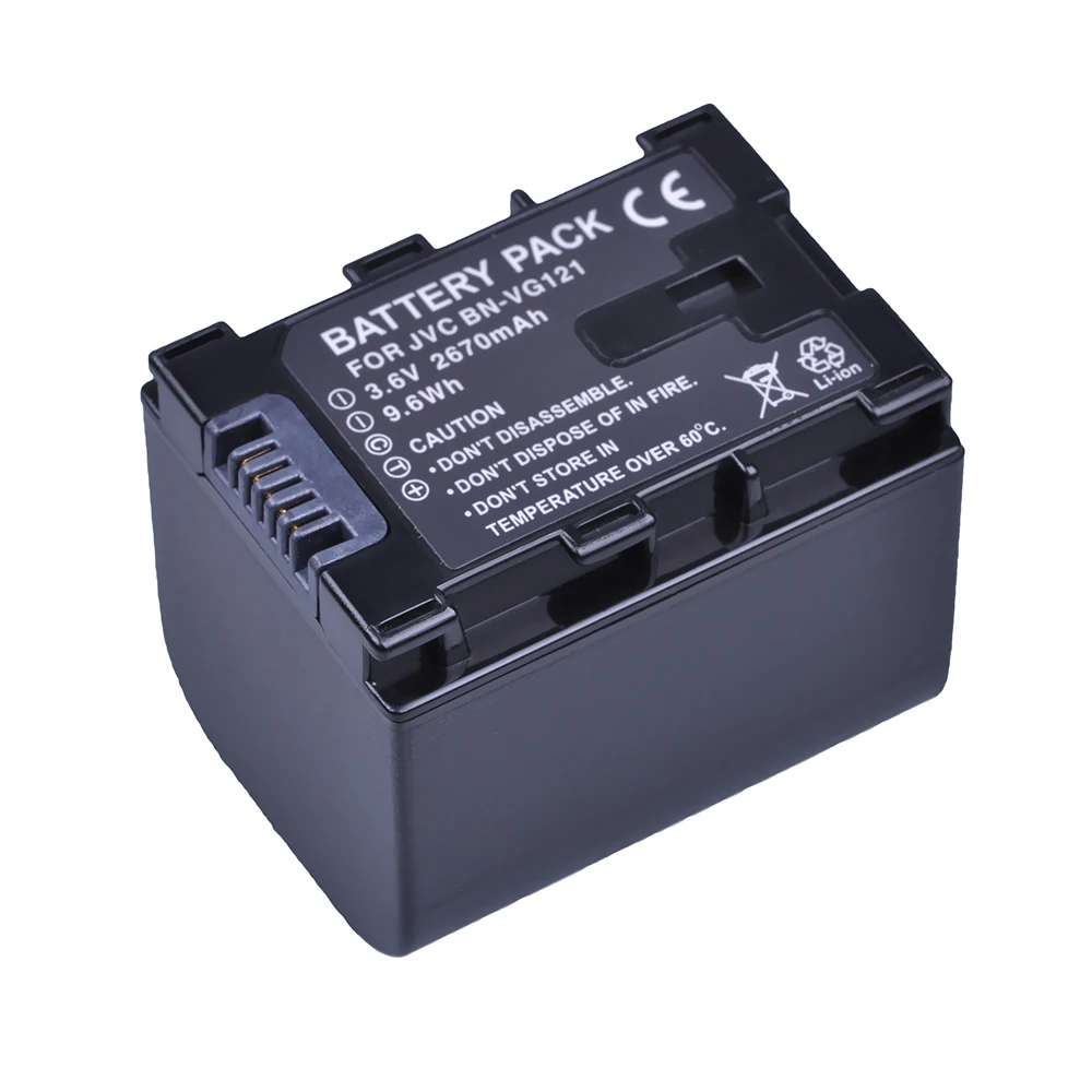 Bateria + Carregador de Parede Kits para Filmadoras Vg121u Vg121us Jvc Everio Gz-e Series Bn-vg138 Bn-vg107u Vg114 1 pc 2670 Mah Bn-vg121 - Image 2