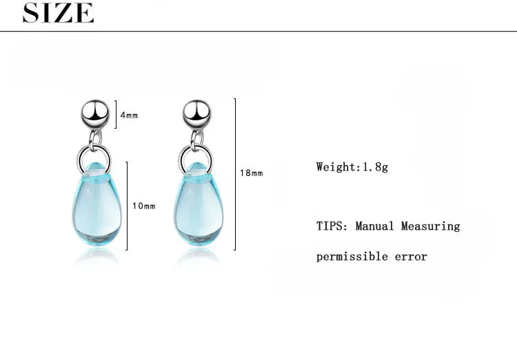 Anenjery корейские литературные милые синие серьги в виде капелек воды 925 пробы серебряные серьги для женщин девушек Букле д 'ореиль S-E649