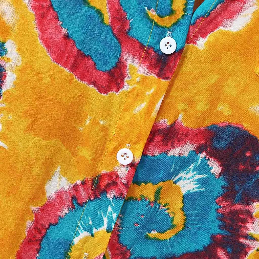 Womail Fashion печатных Гавайский свободные короткий рукав Повседневное кнопки рубашка мужская летняя Повседневное Хлопковая футболка с коротким рукавом; сезон лето