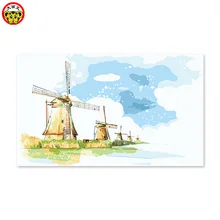 Картина по номерам художественная краска по номеру мультфильм фантазия пейзаж современные чернила мельница, девушка, мечта, светло-голубое небо порт КОФ