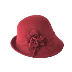 Леди фетровых шерсть шляпа женский элегантный цветочный шерсть Шапки женский осень-зима купол Кепки Британский шерстяные Плавательная