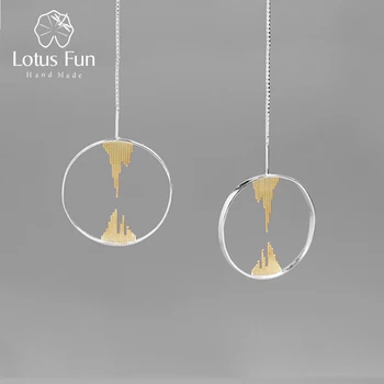 Lotus Fun Real 925 Sterling Silver Handmade Creative Designer Fine Jewelry Zen Buddhism Dangle Earrings for Women
