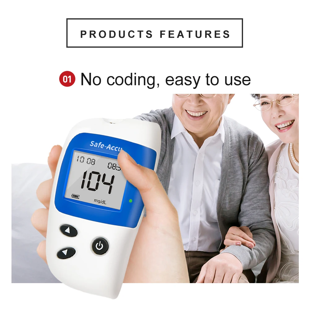 Medidor de Glicose Tiras de Teste Monitor de Açúcar Glucometer com 50 Sinocare Sangue Diabetes Tester Kit Agulhas Lancets Safe-accu2 no 6 Sinocare Safe-Accu2 medidor de glicose no sangue