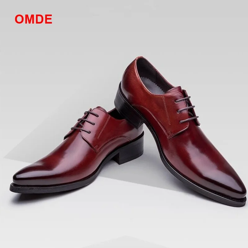 

OMDE Genuine Leather Wingtip Italian Formal Shoes Men Dress Shoes Brand Pointed Toe Lace-up Wedding Shoes Men Office Shoes