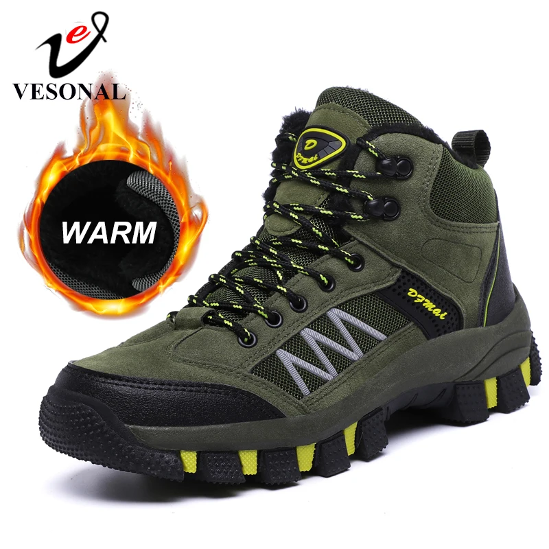 

VESONAL Brand Casual Snow Boots Hiking Shoes For Men Adult Winter Warm With Fur Ankle Boots Fashion Walking Shoes Male Footwear
