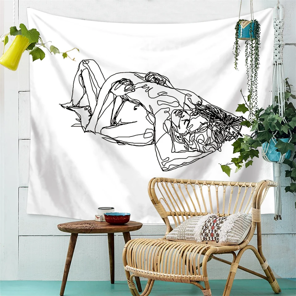 Креативная линия нарисованная гобелен настенный Декор Бохо хиппи поцелуй психоделический настенный гобелен абстрактный ковер настенный гобелен из ткани