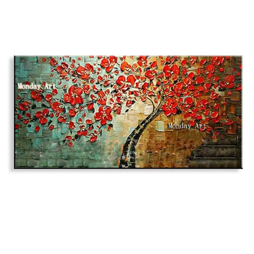 Large handmade Thick Textured picture HandPainted Palette Knife Flower Oil Painting Canvas Wall Art For Living Room Artwork