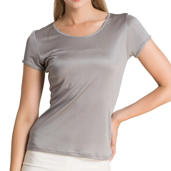 Специальное предложение, женская футболка с коротким рукавом, чистый шелк, трикотажная Женская Повседневная футболка с круглым вырезом и коротким рукавом, размер L XL XXL XXXL - Цвет: Gray
