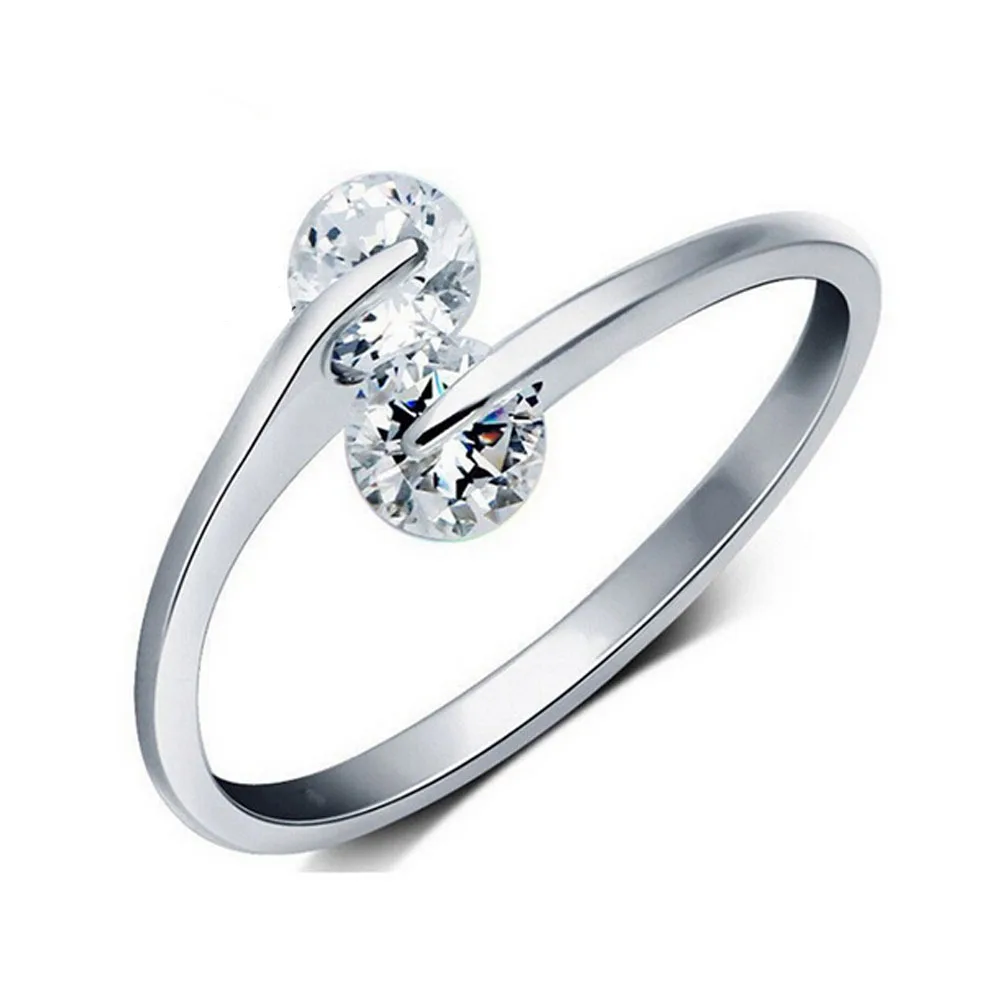 Top Quality Adjustable Stainless Steel Ring Double Zircon Wedding Rings for Women Ring Girl bague femme anillos mujer