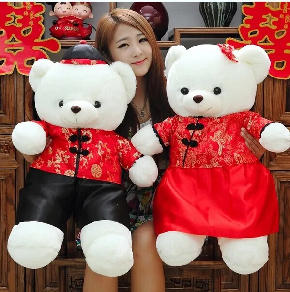 Одна пара, огромный 80 см классический Тан костюмы и красное Weddding платье игрушки медведи, свадебный подарок t6760