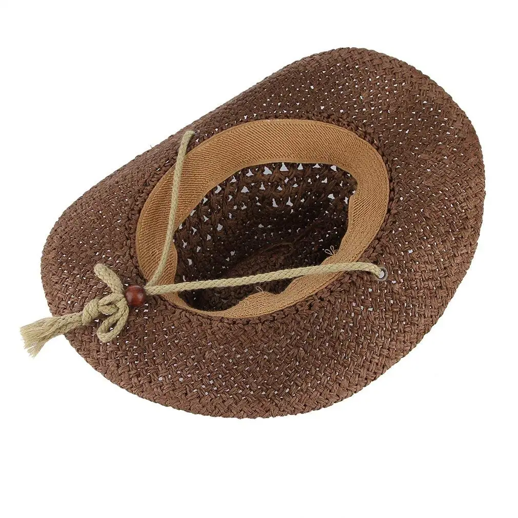 Baby Toddler Kid Children Sun Straw Western Cowboy Hat Wide Brim With Chin Strap