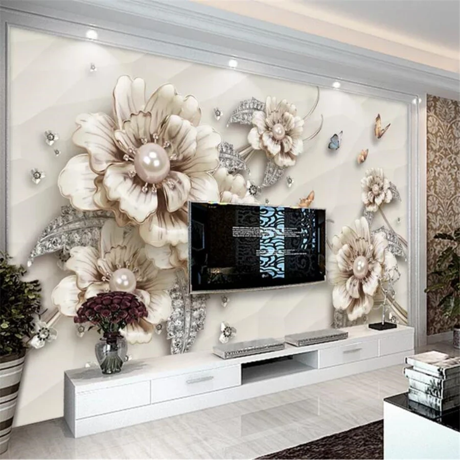 

Custom wallpaper 3d photo murals exquisite luxury papel de parede jewelry flower TV background wall papers home decor wallpaper