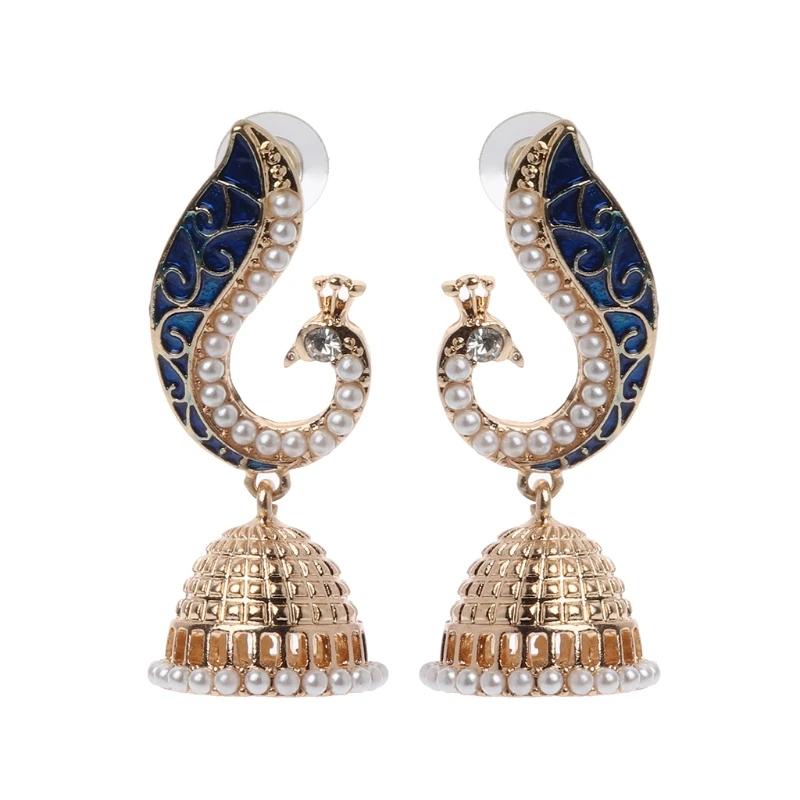 

Beautiful workmanship Retro Indian Bollywood Kundan Peacock Jhumka Jhumki Drop Earrings Gypsy Jewelry