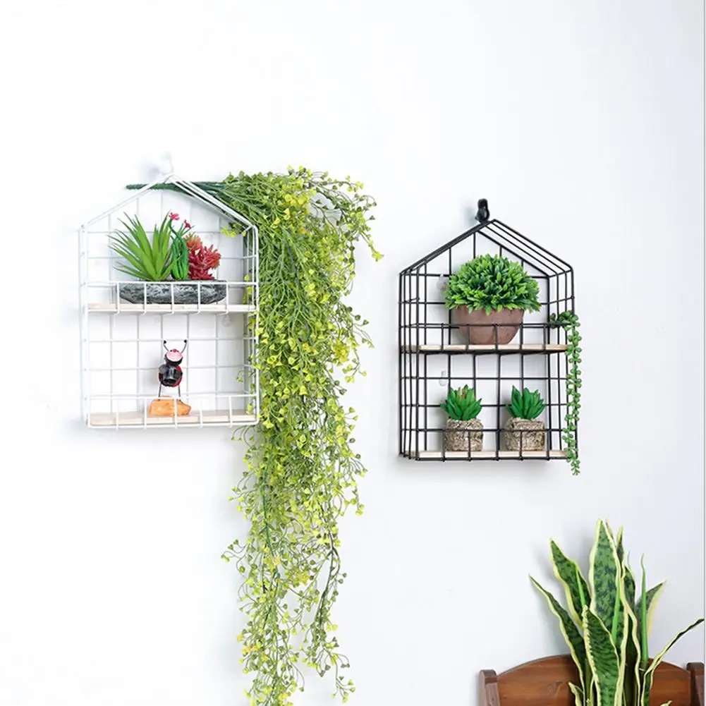 

Home Living Room Wall Iron Art Decorative Wall Hanger Two-Layer Bird House Scattered Items Storage Shelf