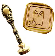 Vintage Owl On Branch Fancy Script Custom Picture Logo Luxury Wax Seal Sealing Stamp Brass Peacock Metal Handle Gift Set