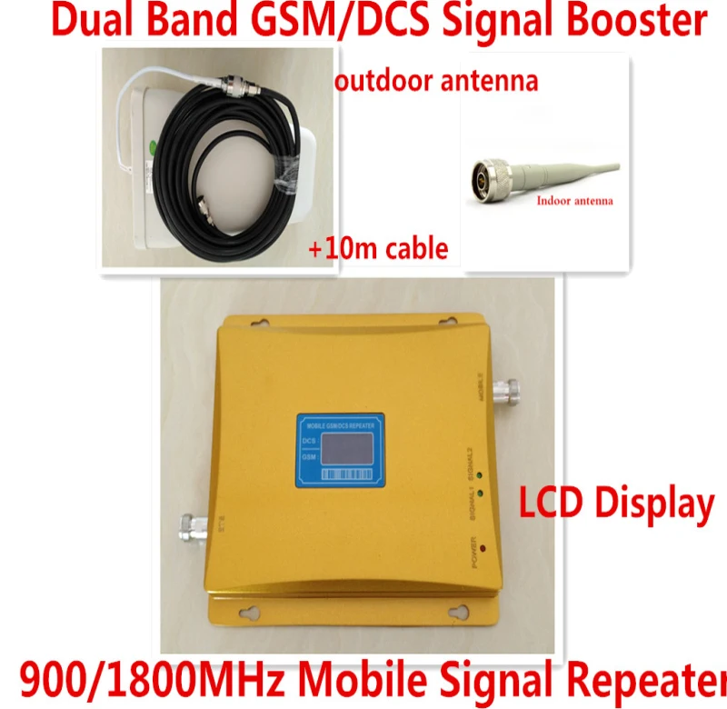 

LCD !! Dual Band GSM 900MHZ & DCS 1800mhz Signal Booster GSM Repeater DCS amplifier +indoor outdoor antenna +10M Cable Full Set