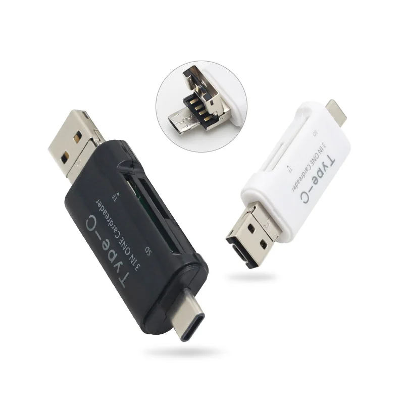 3 в 1 OTG кардридер высокой скорости USB 2,0 универсальный OTG TF/SD для Android Тип C и Micro USB и USB компьютер удлинитель-переходник