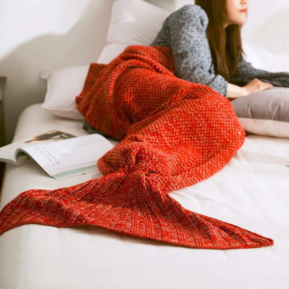 Mermaid Tail Blanket Yarn Knitted Handmade Crochet Mermaid Blanket Kids Throw Bed Wrap Super Soft Sleeping Bed 3 Sizes 1pcs/lot