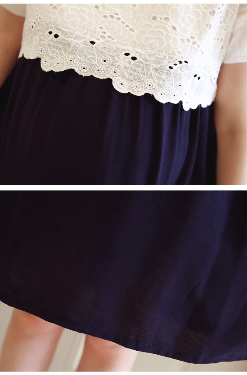 Pregnant Women Lace Splicing Patchwork Dress Summer Pregnancy Clothes for Pregnant Casual Loose Short Sleeve Maternity Dresses (5)
