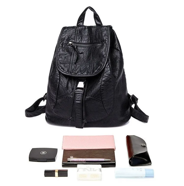 MJ Soft Leather Women Backpack Large Travel Bag PU Leather Female Daypack Black Backpack School Bag for Teenage Girls (13)
