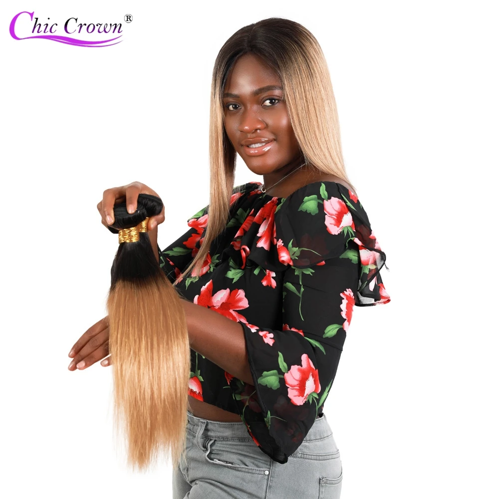 

Ombre Brazilian Hair Weave Bundles With Closure Chic Crown Cheap 1b 27 Straight Bundles Human Hair 3 Bundles With Closure