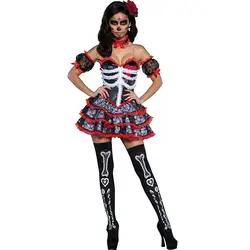 Красный и черный Для женщин составляют Скелет Необычные платья для взрослых страшно Сексуальная Зомби костюм Хэллоуин призрак невесты