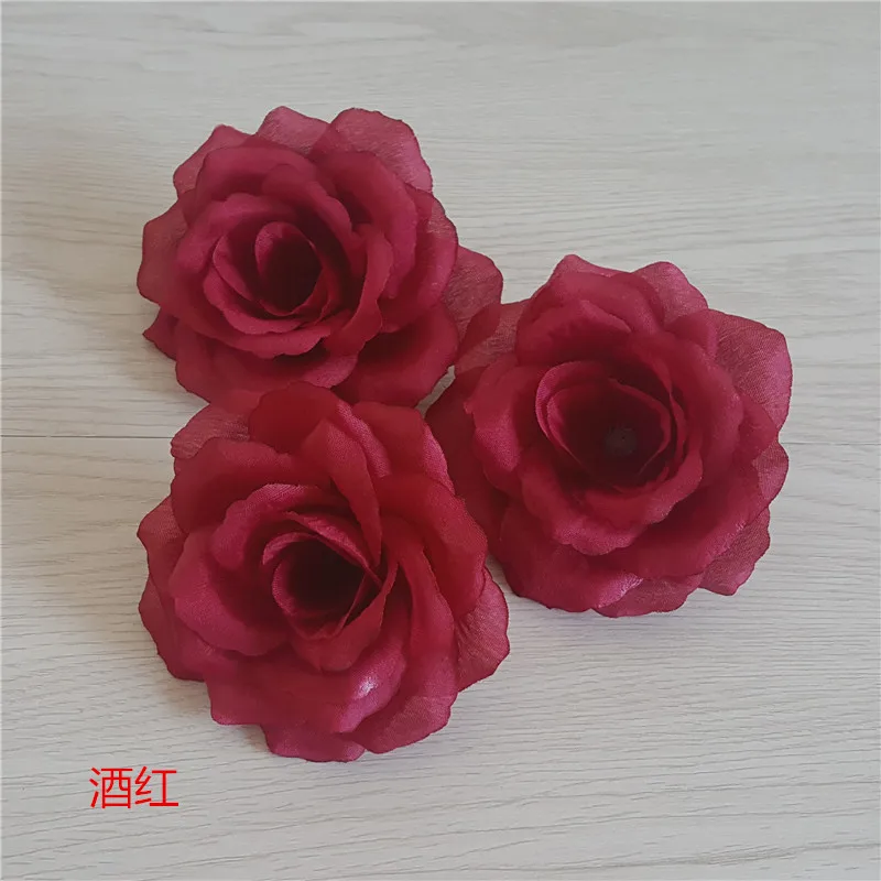 

Burgundy 10CM Artificial Roses Flower Head Wedding Decoration Flower Wall Fake Flowers Valentine's Day Gift DIY Rose Bear Flores