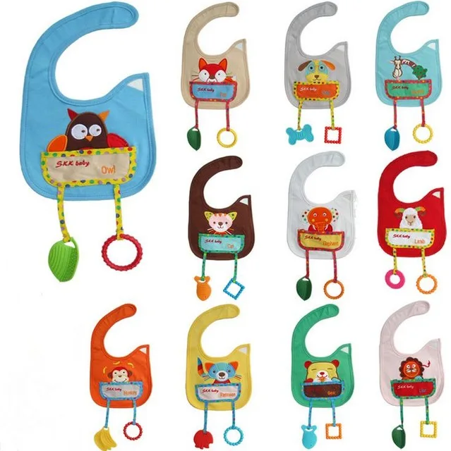 

Clear Cartoon Animal Waterproof Baby Bibs with teether toy burp cloths Saliva towel new pouch series For Kids