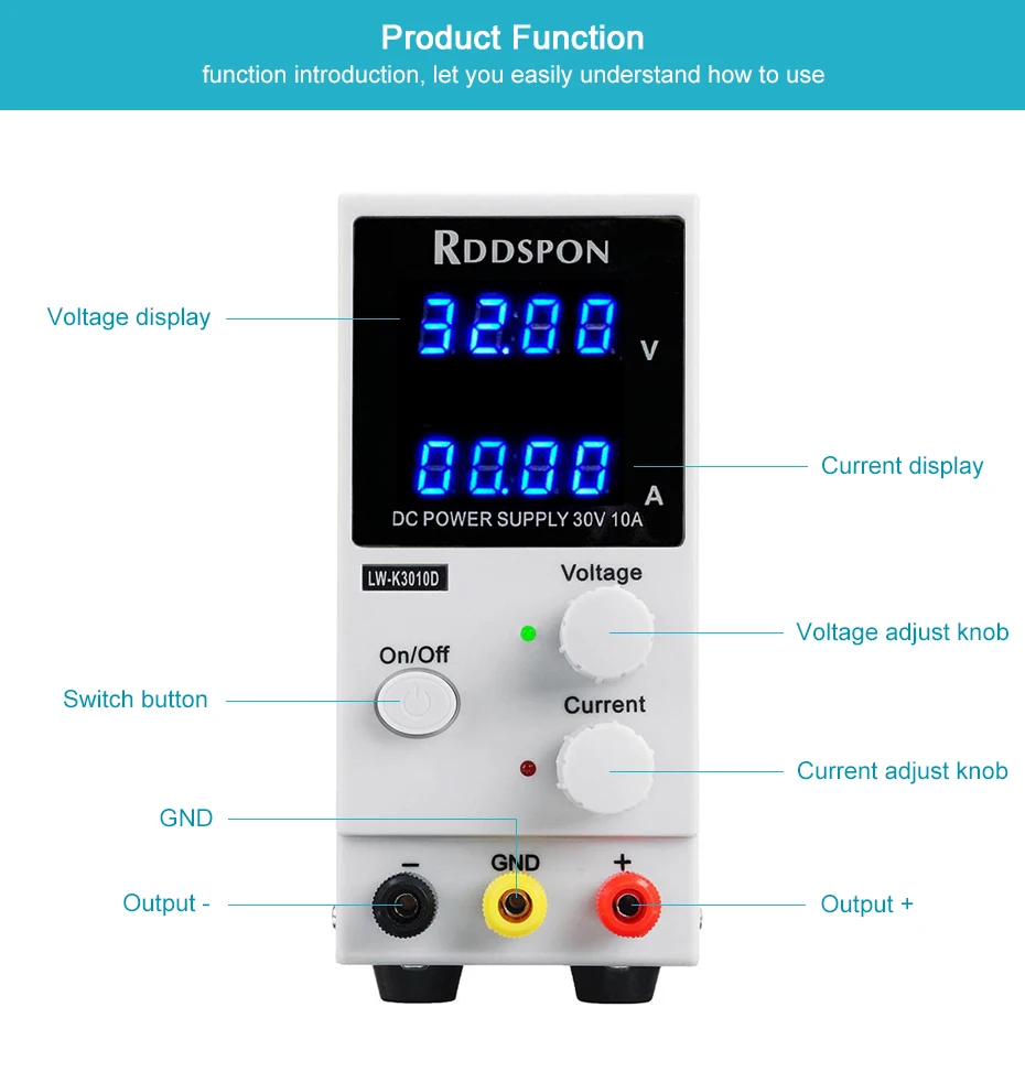 Rddspon 3010d 4 Fonte de Alimentação dc Ajustável-exposição do Dígito Carregamento 30 v 10a Interruptor Regulador de Voltagem da Fonte de Alimentação de Laboratório 4 ajustável-exposição do dígito carregamento 30 V 10A