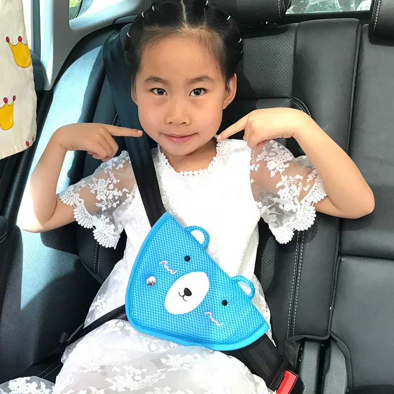 Triangle Baby Kid Car Safe Fit,Seat Belt Adjuster Device Shoulder Harness Strap Cover for Child-Blue 