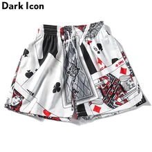 Dark Icon Porker Full Printed Men's Shorts Straight Style Beach Shorts Elastic Waist Drawstring shorts for Men men embroidery detail drawstring waist shorts